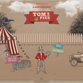 「Tom’s Pies」イラストのインパクトで忘れないホームページデザイン